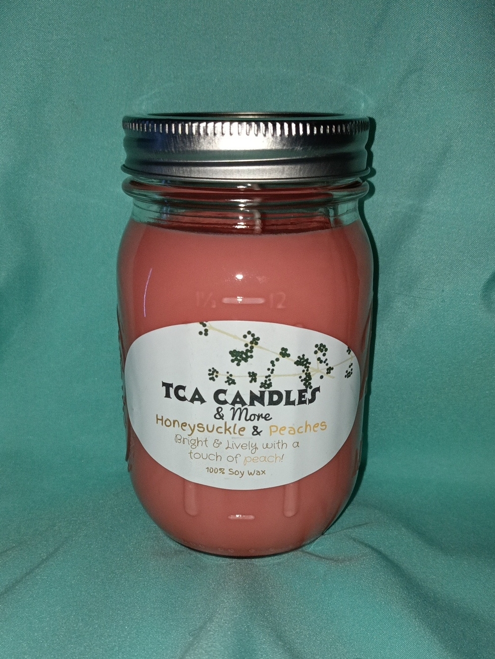 Honeysuckle & Peaches Scented Soy Candle - Peach